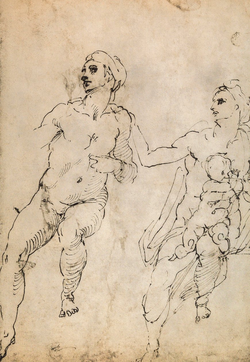 Studie av noen nakenfigurer; tegning av Michelangelo. Louvre, Paris av Michelangelo Buonarroti