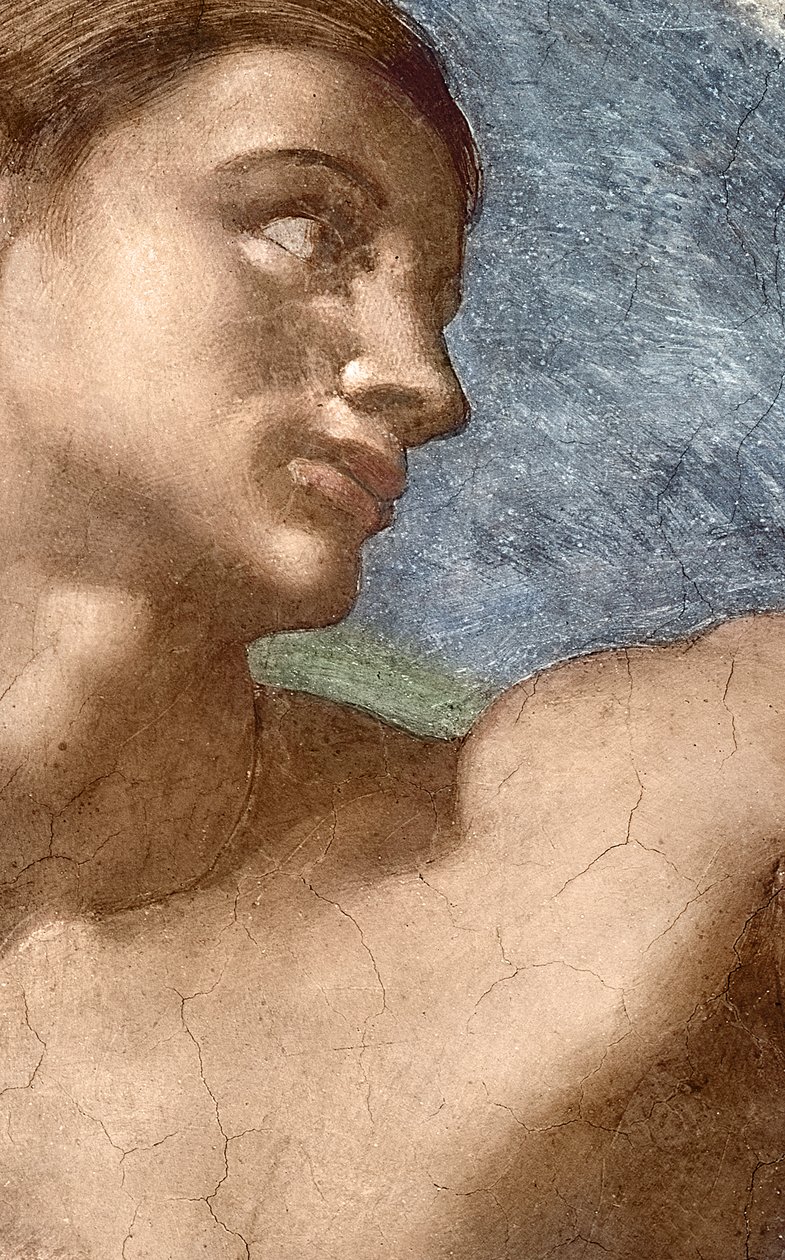 Skapelsen av Adam, detalj av Adams hode av Michelangelo Buonarroti
