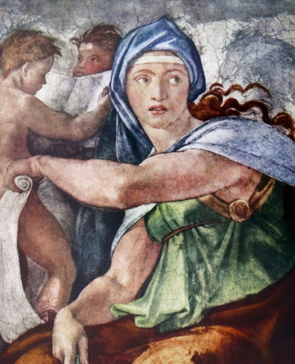 Den delfiske sibylla (detalj fra Det sixtinske kapell, Vatikanet, Roma) 1509 av Michelangelo (1475-1564). av Michelangelo Buonarroti