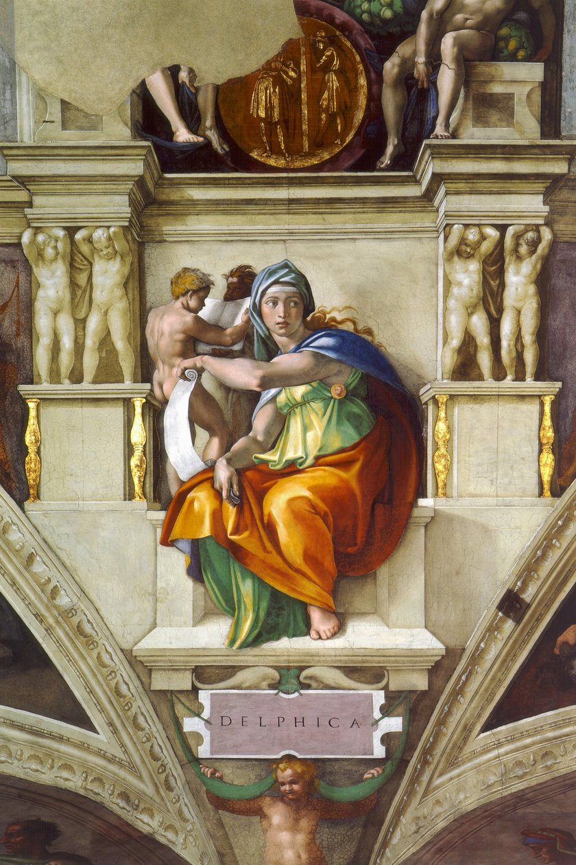 Taket i Delphic Sibyl sixtinske kapell i Vatikanet, 1508-1512 av Michelangelo Buonarroti