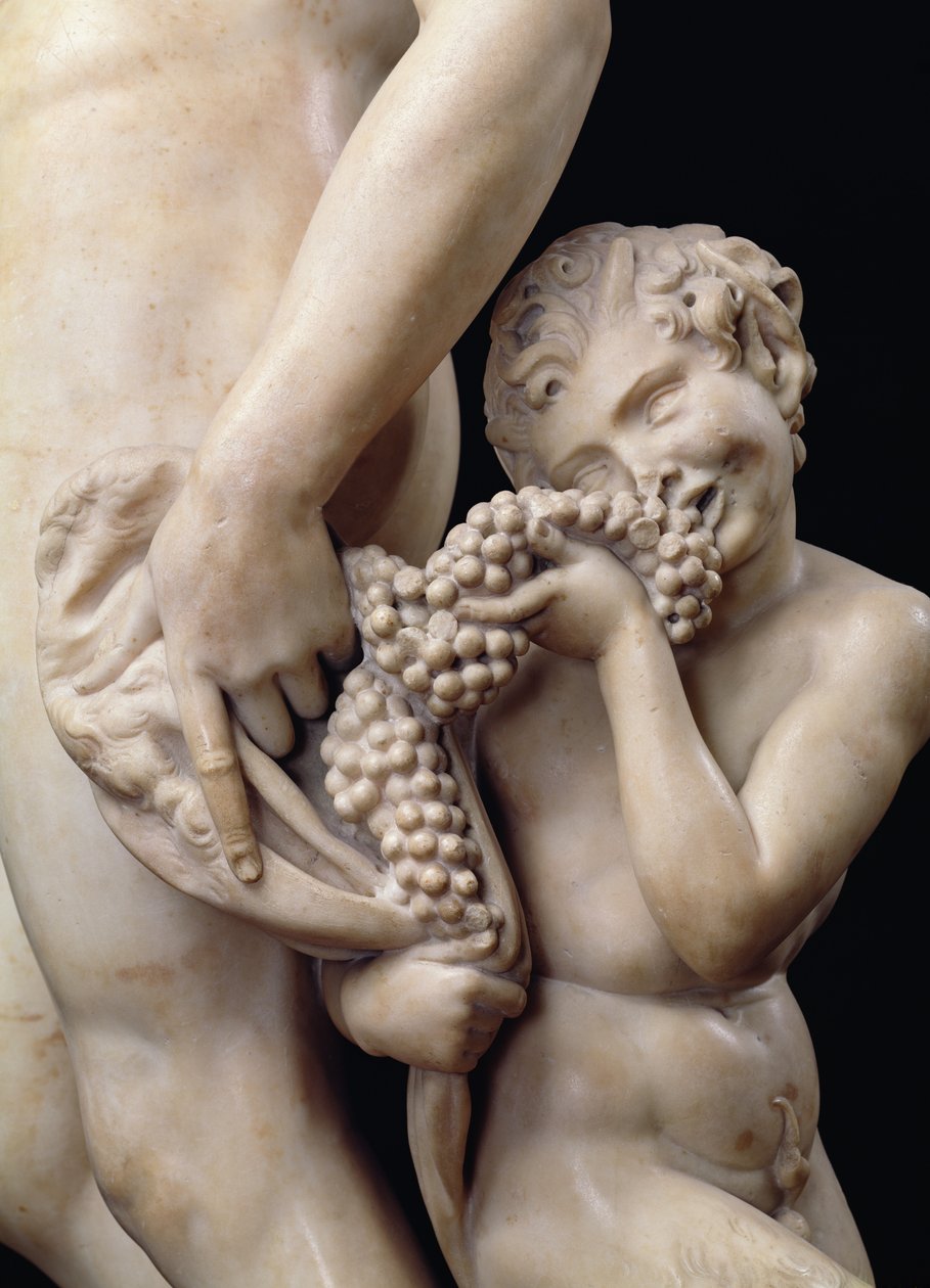 The Drunkenness of Bacchus, detalj av satyren, 1496-97 marmordetalj av 52672 av Michelangelo Buonarroti