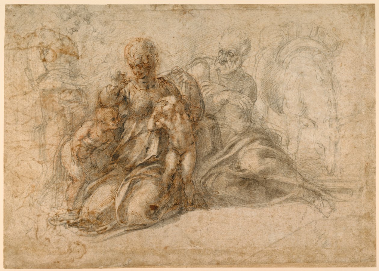 Den hellige familie (recto); Amorous Putti (verso) c. 1530 av Michelangelo Buonarroti