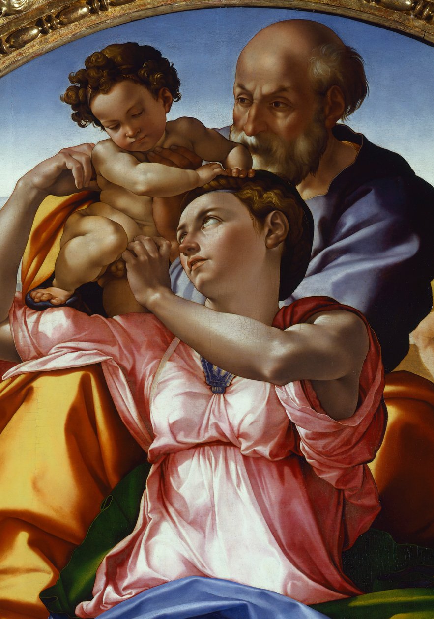 Den hellige familie av Michelangelo Buonarroti (1475-1564), tempera på panel, 91x80 cm av Michelangelo Buonarroti