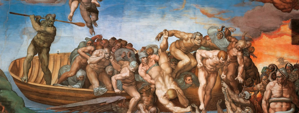 The Last Judgment Fresco av det sixtinske kapell i Vatikanet, 1536-1541. av Michelangelo Buonarroti