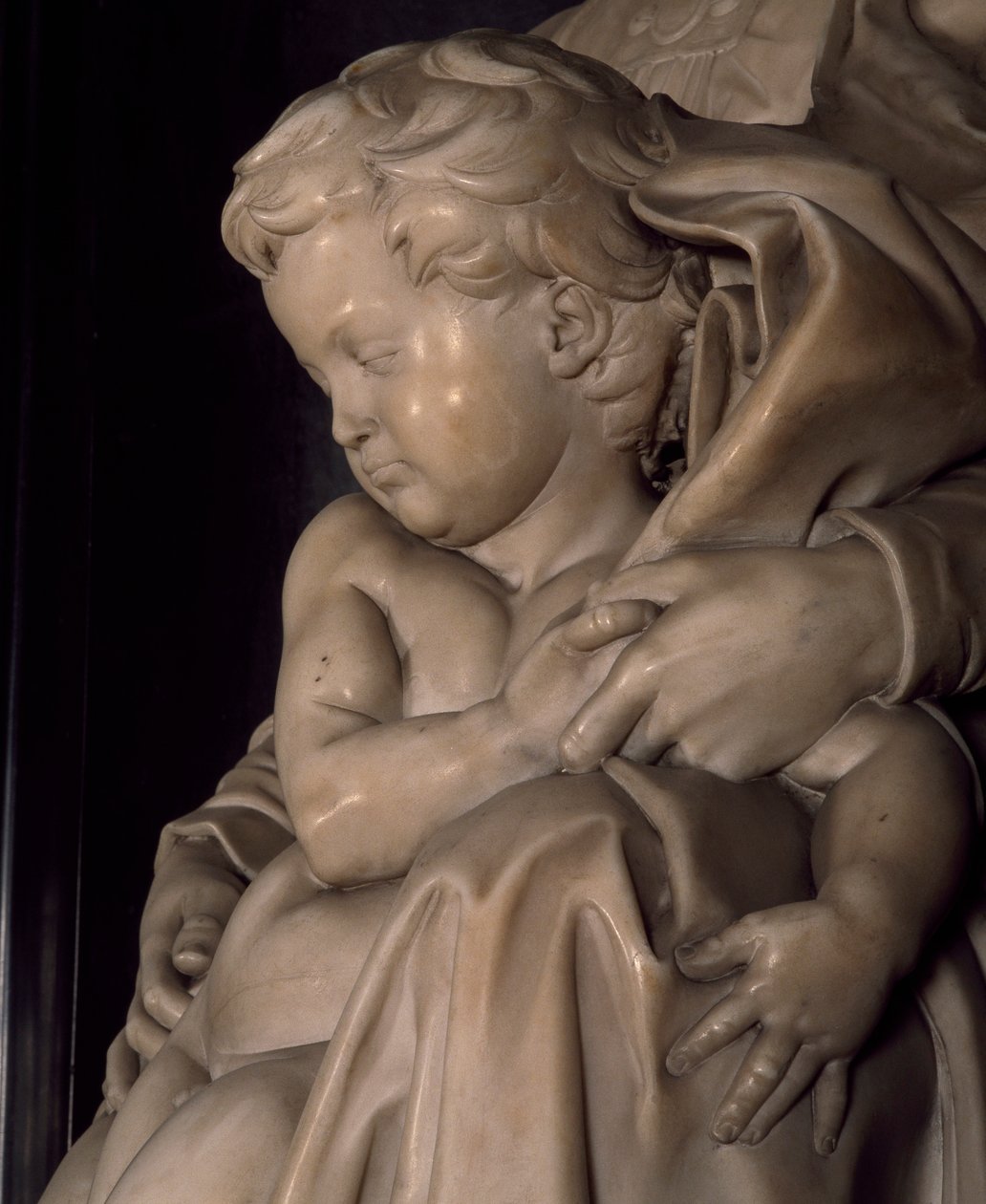 Jesusbarnet, detalj fra Madonna og barn, av Michelangelo (1475-1564), Notre Dame-kirken i Brugge, Belgia av Michelangelo Buonarroti