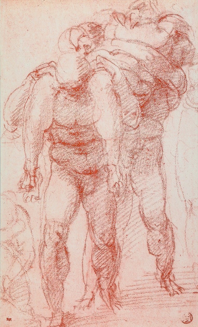 Tre menn som bærer en kropp; tegning av Michelangelo. Louvre, Paris av Michelangelo Buonarroti