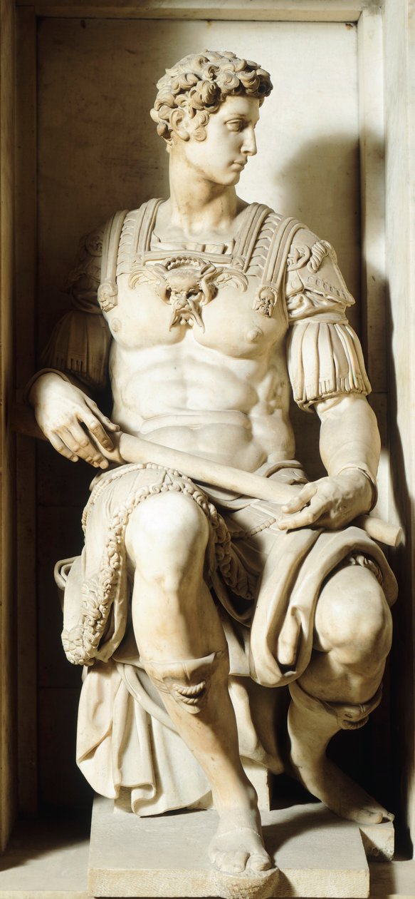 Graven til Giuliano de' Medici, av Michelangelo (1475-1564), Nytt sakristi i Medici-kapellet i basilikaen San Lorenzo i Firenze Toscana, detalj av Michelangelo Buonarroti
