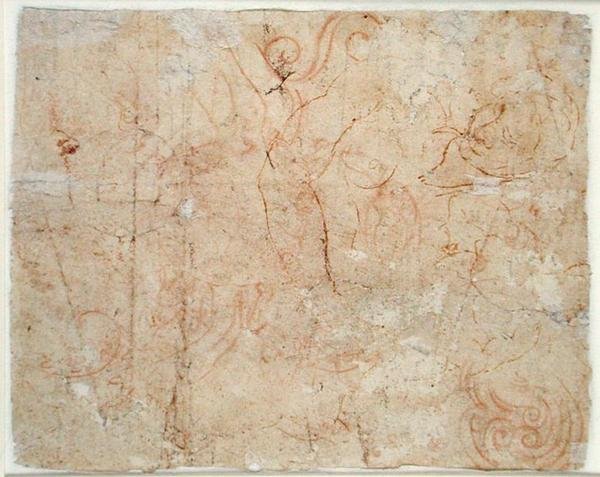 Ulike studier, ca. 1525 (rødt kritt på papir) av Michelangelo Buonarroti