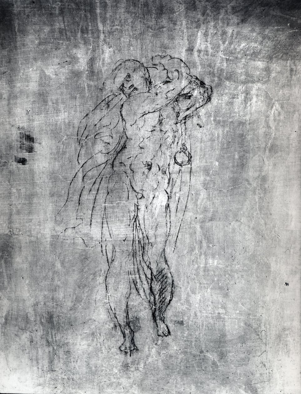 Veggtegning av en mannsfigur, ca. 1530 (kull på gips) av Michelangelo Buonarroti