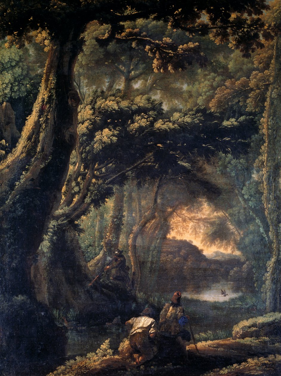Sotehønejakt, av Michelangelo Cerquozzi kjent som Michelangelo delle Battaglie (1602-1660), olje på lerret, 67x51 cm. av Michelangelo Cerquozzi