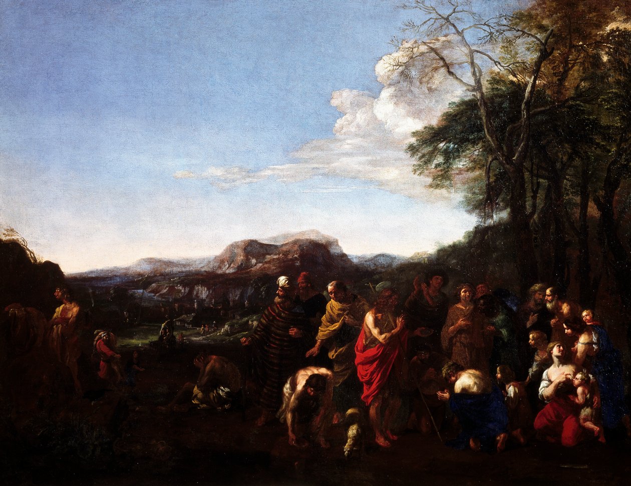 Prekenen til døperen Johannes, av Michelangelo Cerquozzi kjent som Michelangelo delle Battaglie (1602-1660), olje på lerret, 76x100 cm. av Michelangelo Cerquozzi