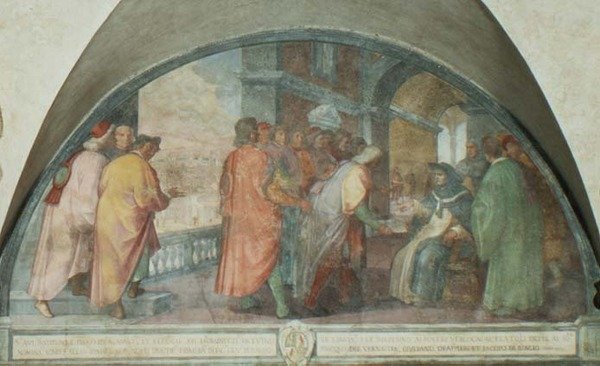 St. Antoninus grunnlegger Company of Good Men på San Martino, lunette (fresco) av Michelangelo Cinganelli