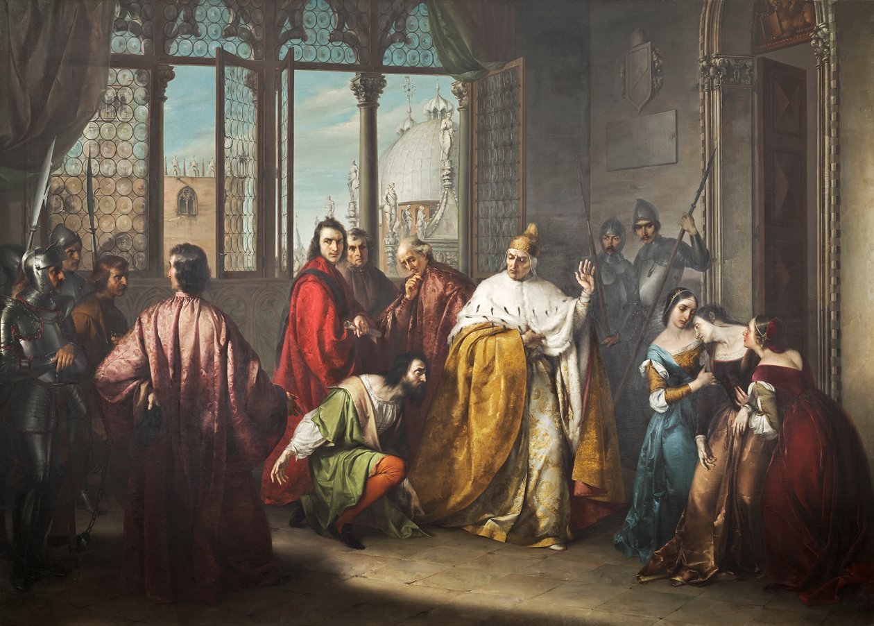 Dogen Francesco Foscari sender sønnen Jacopo i eksil ("I due Foscari") av Michelangelo Grigoletti