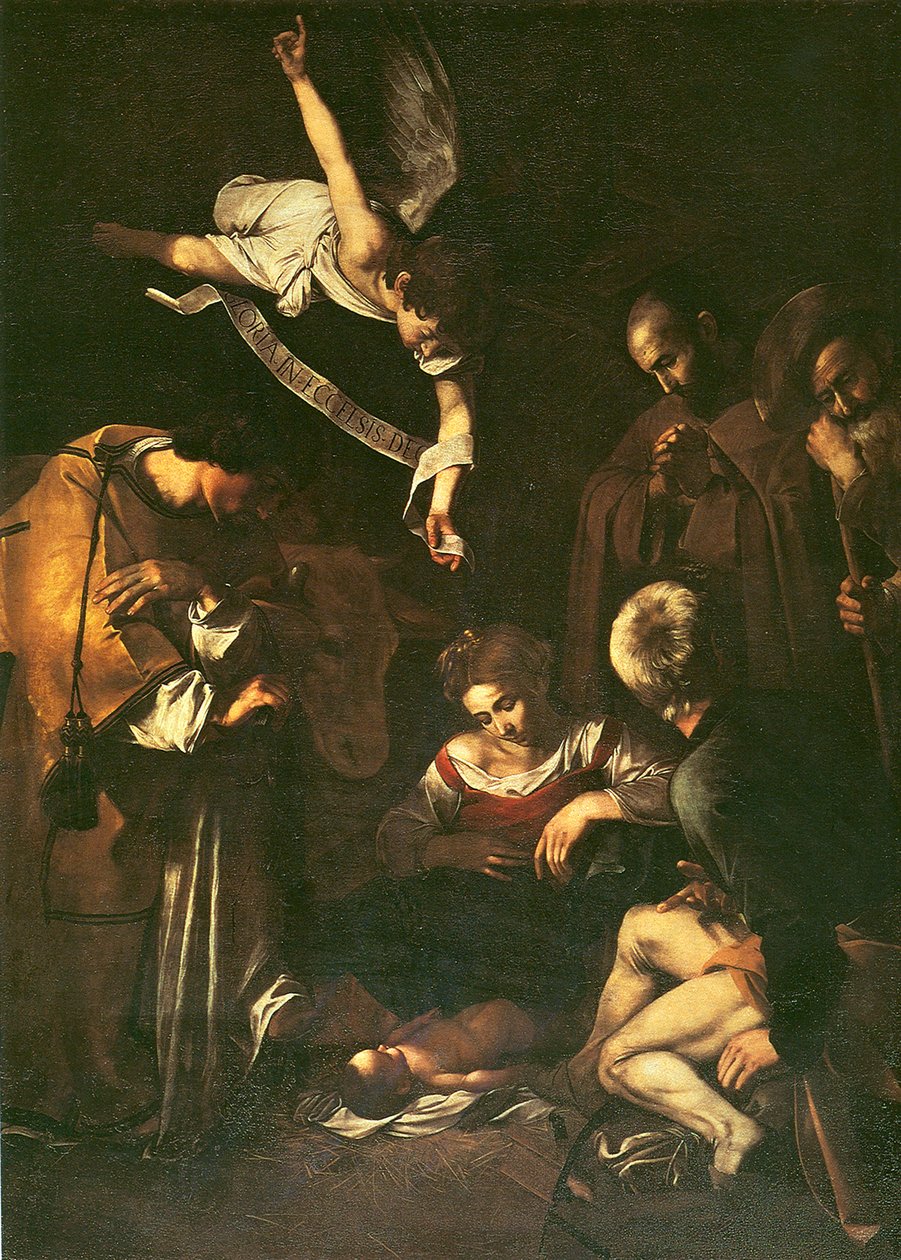 Fødsel med St. Francis og St. Lawrence, 1609 av Michelangelo Merisi Caravaggio