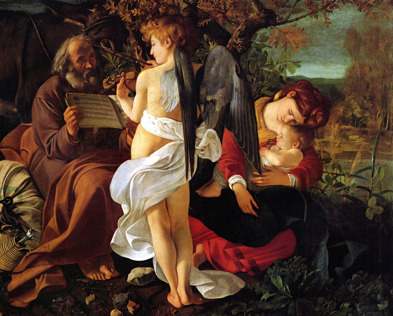 Hvil på flyturen til Egypt, ca. 1597 av Michelangelo Merisi Caravaggio