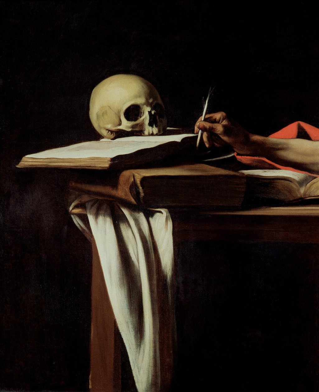 St. Jerome Writing, ca. 1604 (detalj av 64911) av Michelangelo Merisi Caravaggio