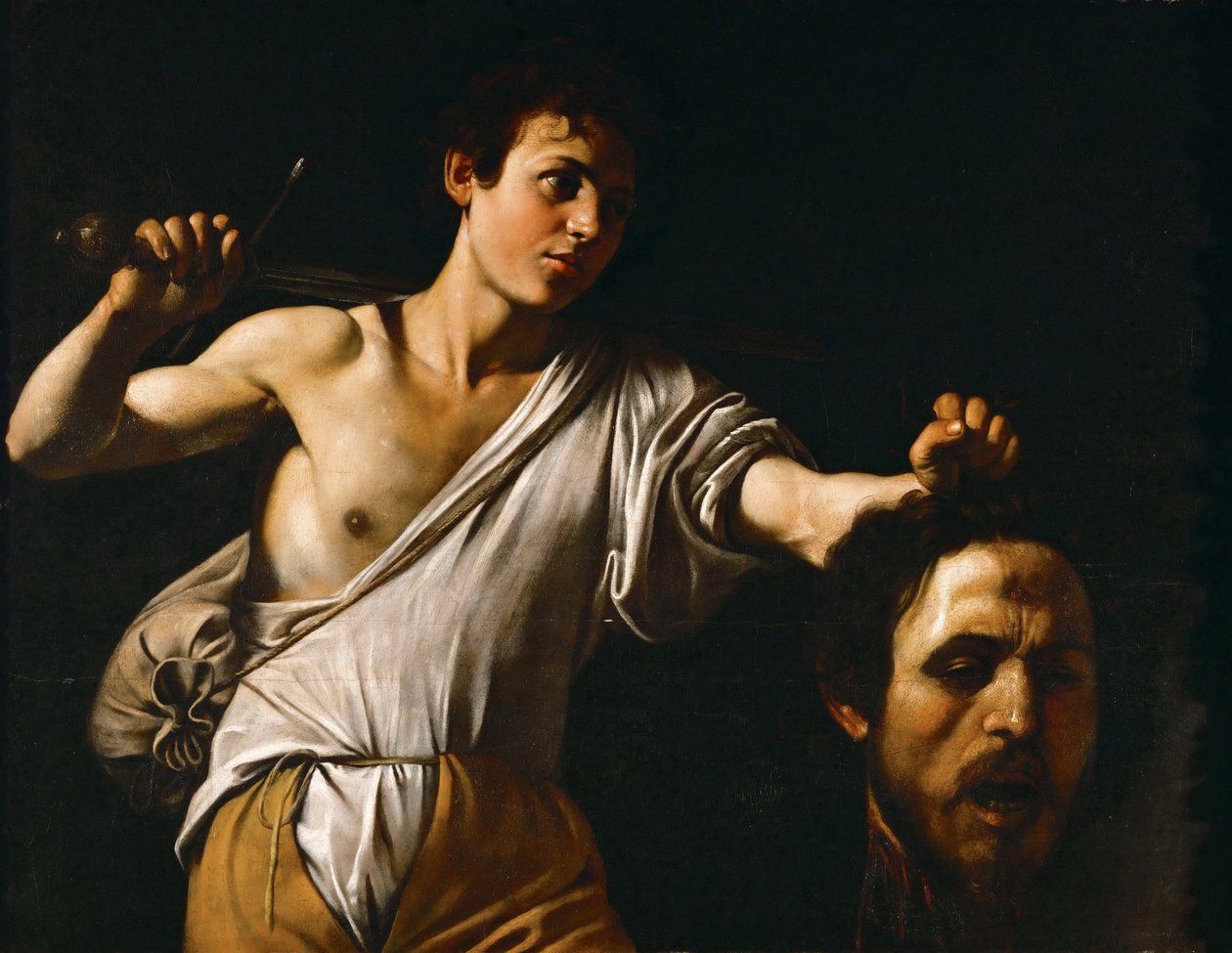 Barokk : David avec la tete de Goliath - David med hodet til Goliat par Caravaggio, Michelangelo (1571-1610), ca. 1600. Olje på tre, 90,5x116. Kunsthistorisk museum, Vienne av Michelangelo Merisi da Caravaggio