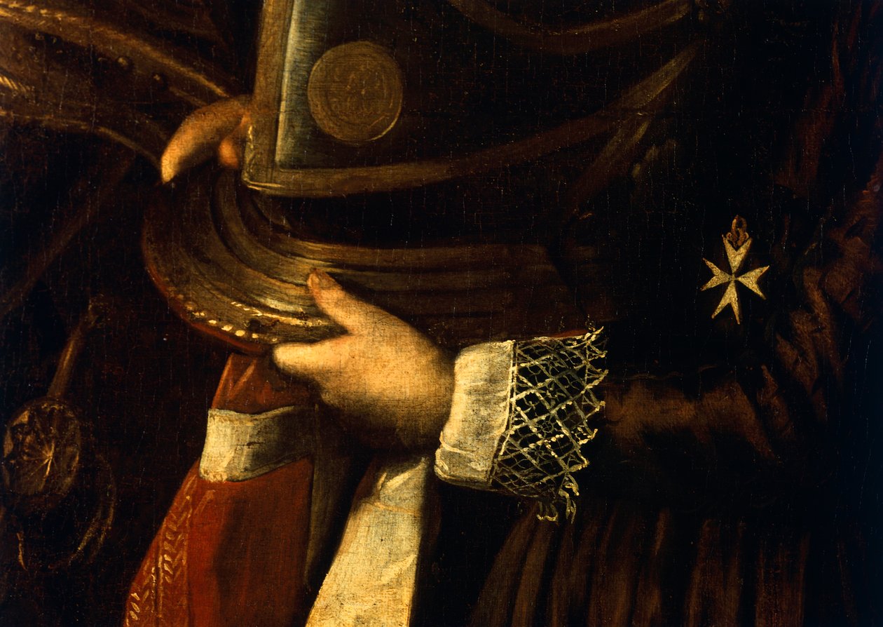 Detalj av portrettet av Alof de Wignacourt med siden hans av Michelangelo Merisi da Caravaggio