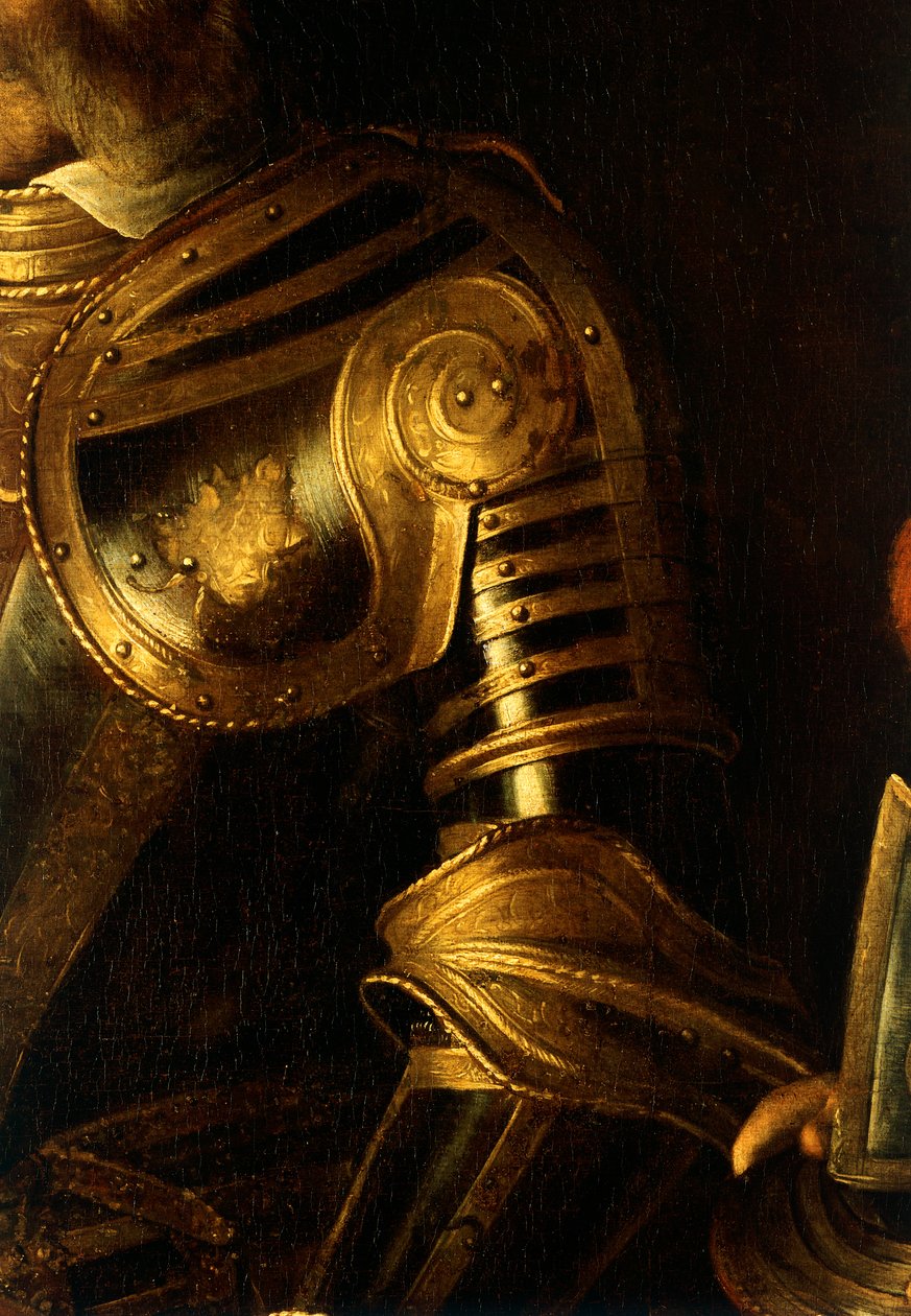 Detalj av portrettet av Alof de Wignacourt med siden hans av Michelangelo Merisi da Caravaggio