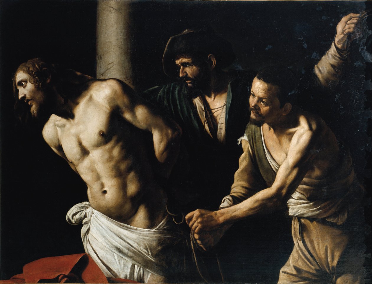 Flagelering av Kristus eller pisking ved søylen (olje på lerret av Michelangelo Merisi da Caravaggio