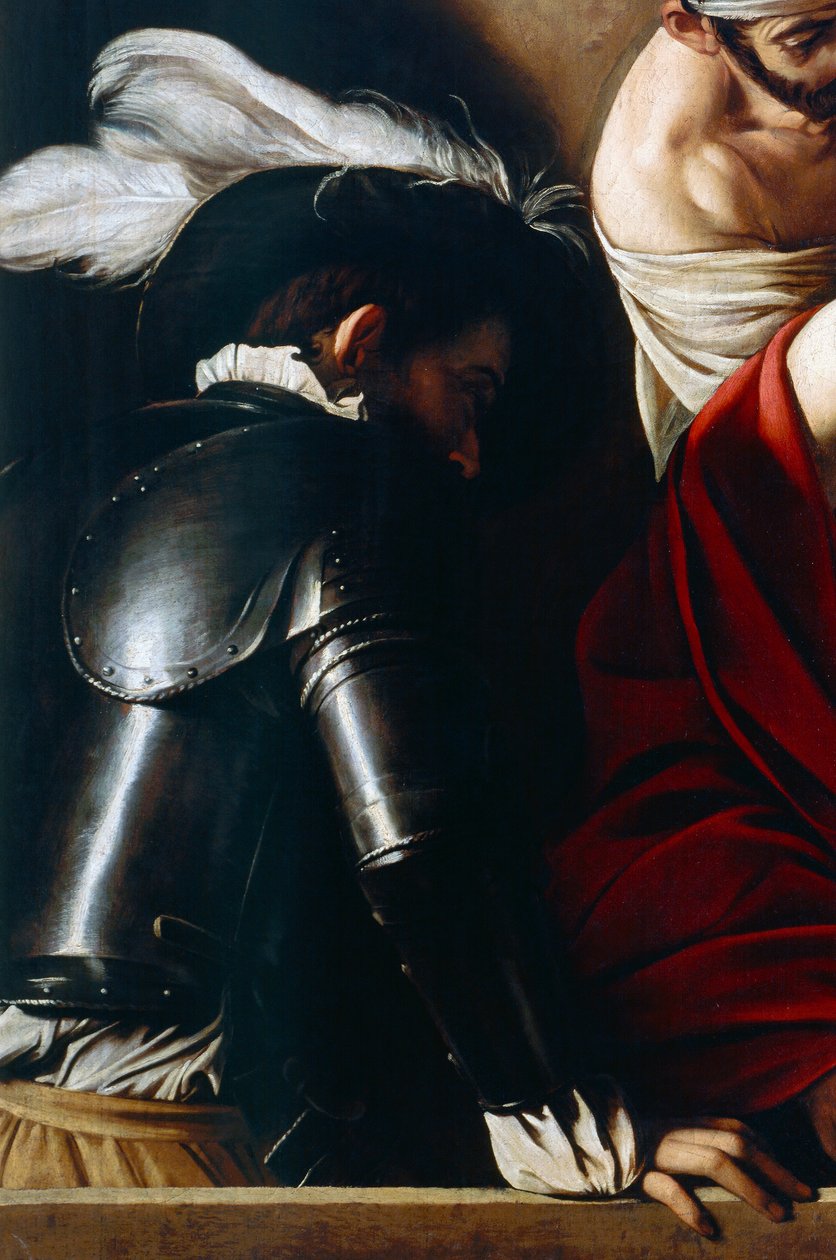 Mann i rustning, fra The Crowning with Thorns, ca. 1603 (olje på lerret) (detalj av 507206) av Michelangelo Merisi da Caravaggio