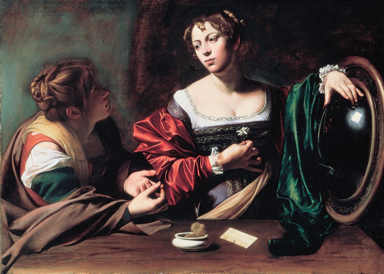 ""Martha and Mary Magdalene"" Maleri av Michelangelo Merisi kjent som Caravaggio eller il Caravaggio (1571-1610) ca. 1598 Dim. 100x134,5 cm Detroit Institute of Art av Michelangelo Merisi da Caravaggio