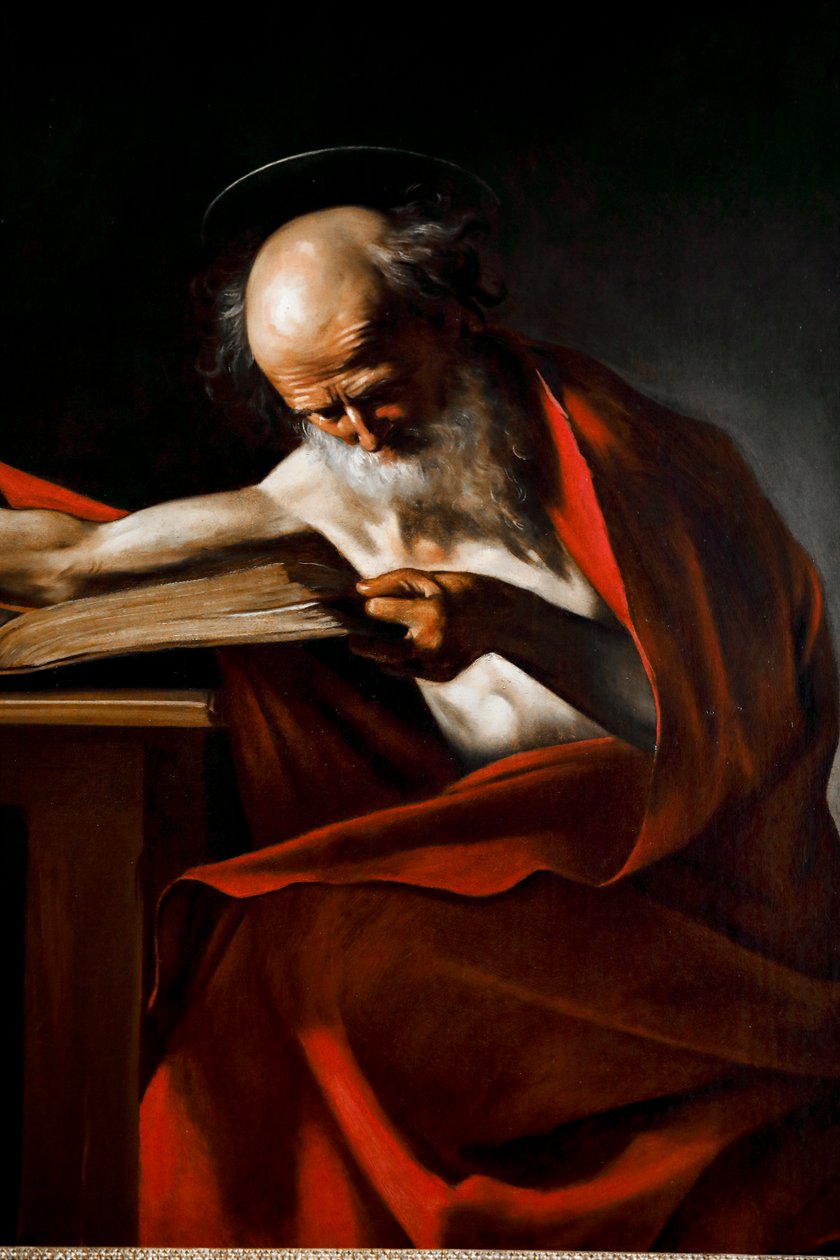Saint Girolamo 1605 - 1606, Olje på lerret. av Michelangelo Merisi da Caravaggio