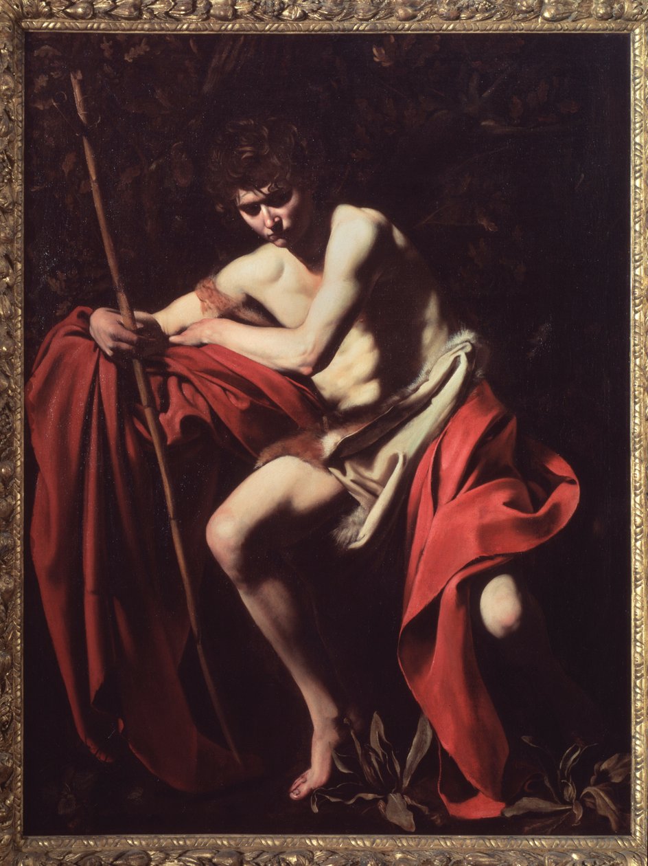 Saint John Baptist i ørkenen (olje på lerret av Michelangelo Merisi da Caravaggio