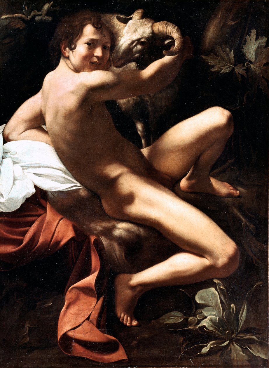 Døperen Johannes i ørkenen Maleri av Michelangelo Merisi kalt The Caravaggio eller il Caravaggio (1571-1610) 1609 Sun. 159x124 cm Roma, Galleria Borghese av Michelangelo Merisi da Caravaggio