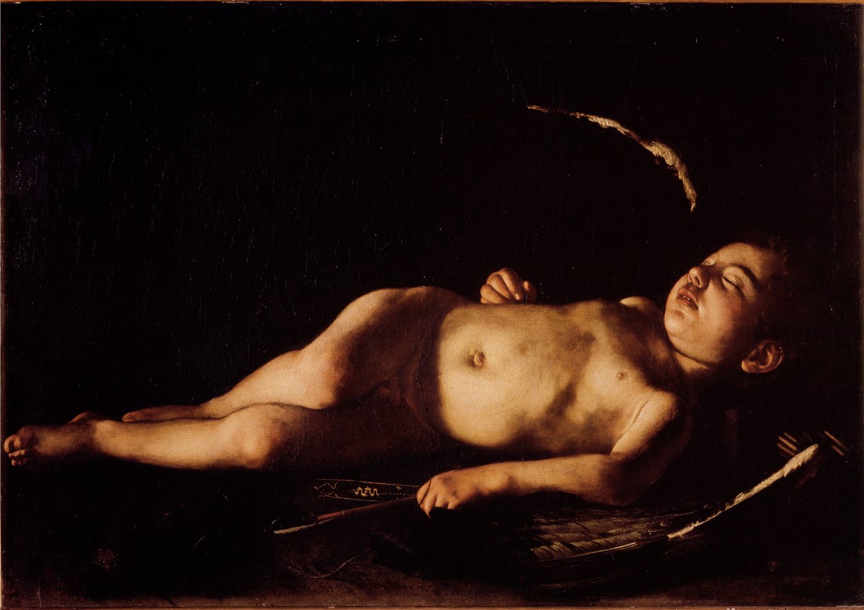 Sleeping Love Maleri av Michelangelo Merisi kalt The Caravaggio or il Caravaggio (1571-1610) 1608 Søn. 71x105 cm Firenze, Palazzo Pitti, Galleria Palatina av Michelangelo Merisi da Caravaggio