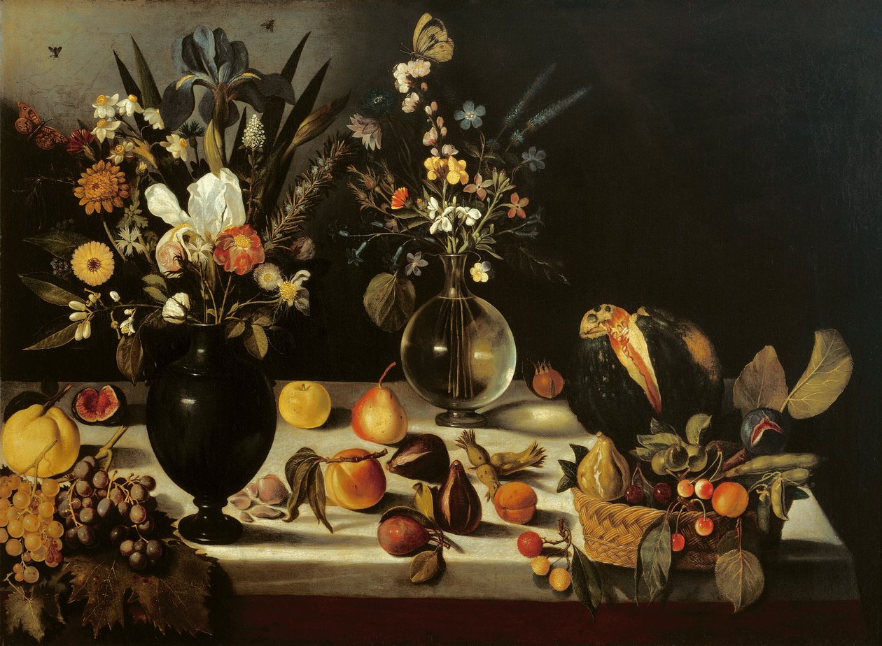 Stilleben med blomster og frukt, av Master of the Hartford Still Life, ca. 1600-10 (olje på lerret) av Michelangelo Merisi da Caravaggio