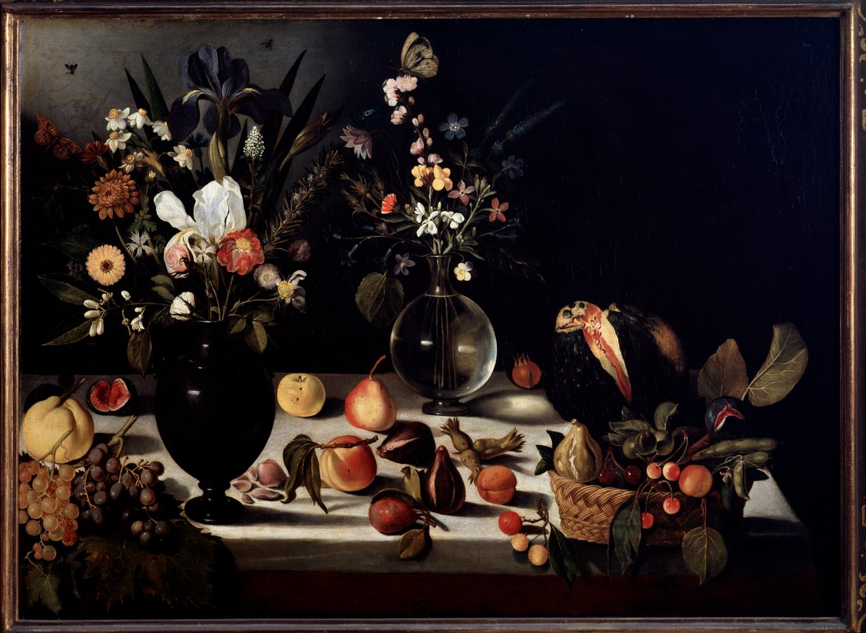 Stilleben med blomster og frukt Maleri tilskrevet Caravaggio dit le Caravaggio av Michelangelo Merisi da Caravaggio