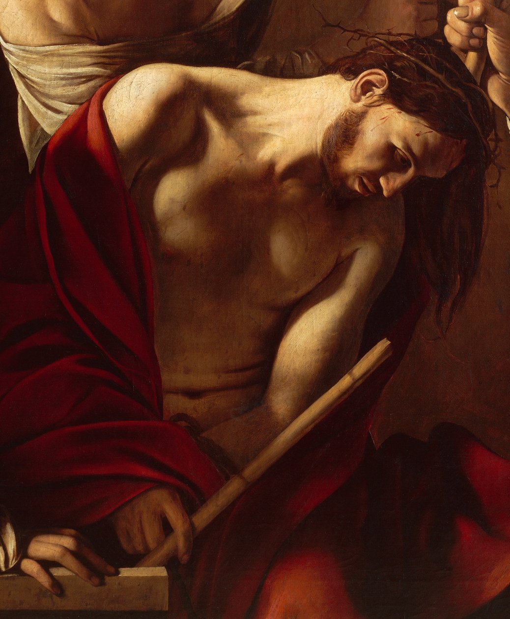 The Crowning with Thorns (detalj), ca. 1603 (olje på lerret) av Michelangelo Merisi da Caravaggio