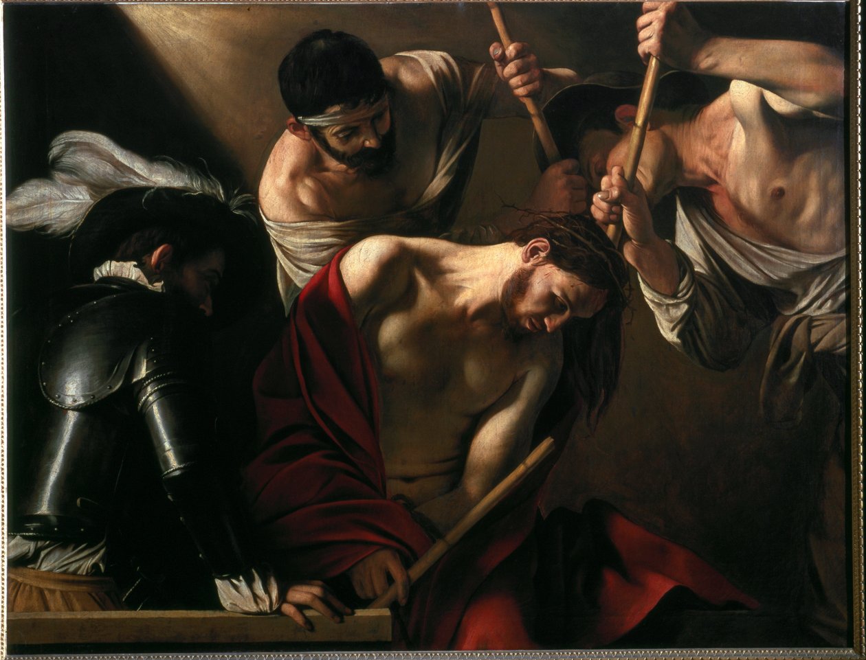 The Crowning with Thorns (olje på lerret, ca. 1602-1604) av Michelangelo Merisi da Caravaggio