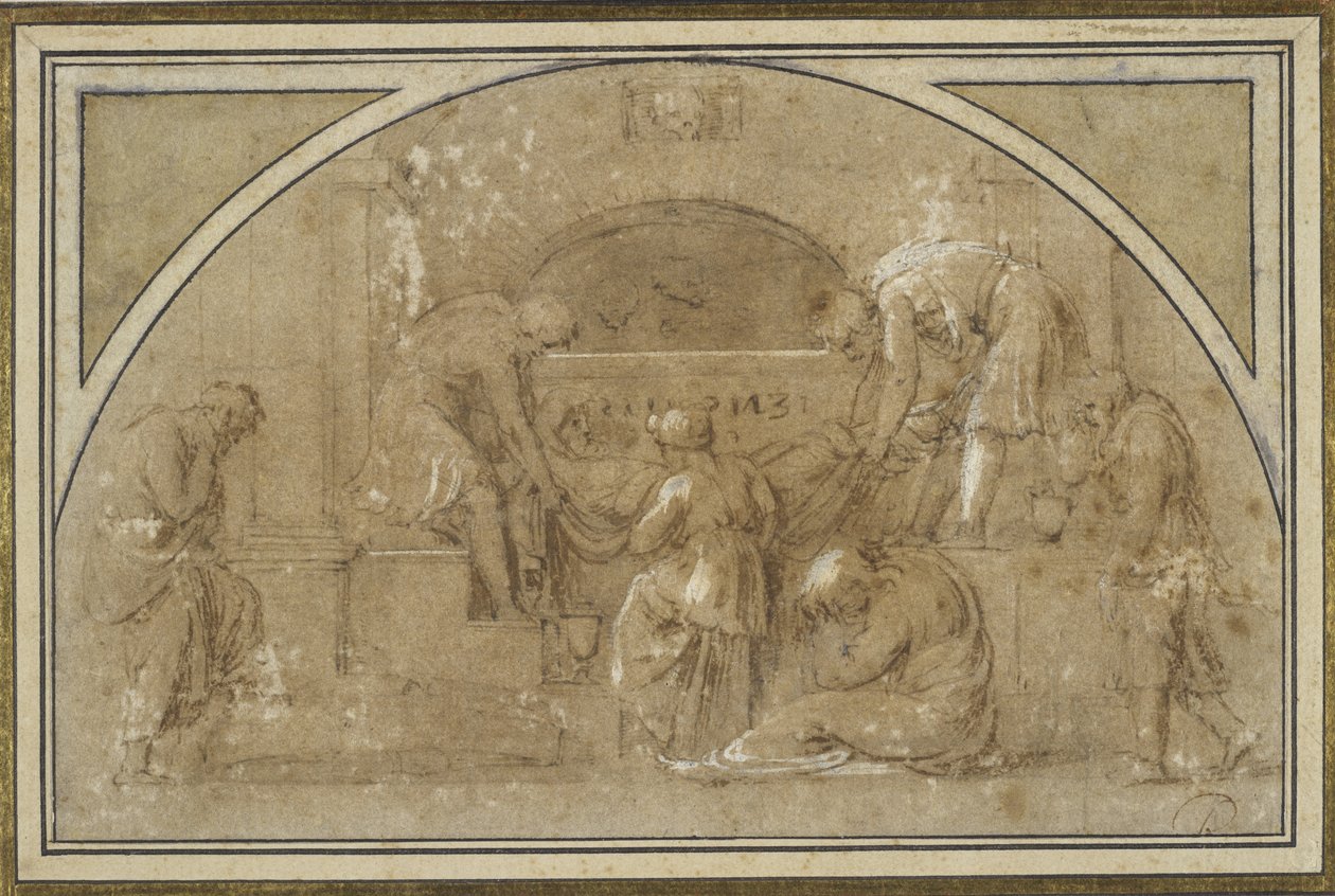 The Entombment (blekk og vask, med gouache på papir) av Michelangelo Merisi da Caravaggio