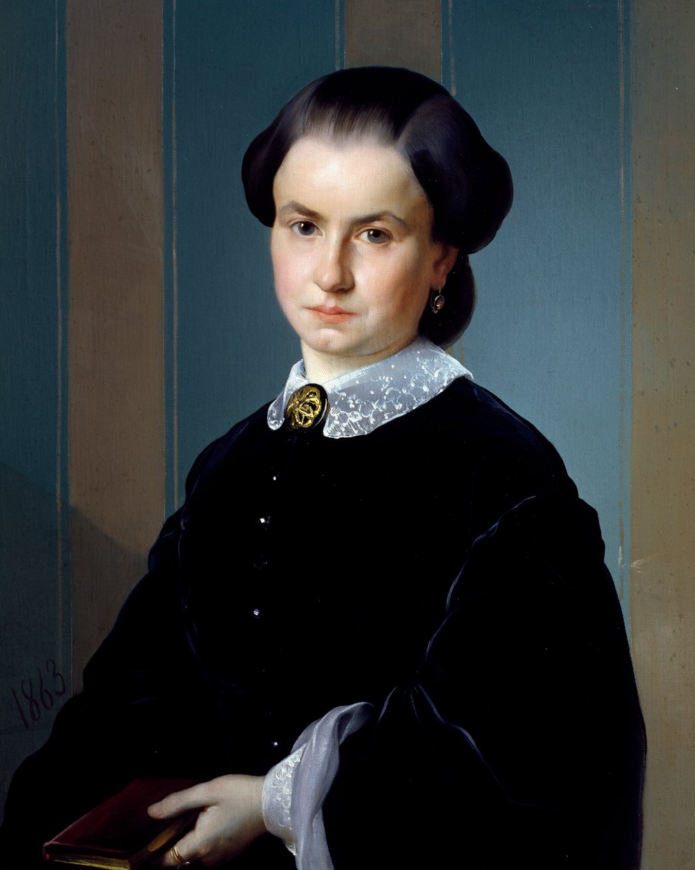 Portrett av en dame med bok, av Michelangelo Pittatore (1825-1903), olje på lerret, 71x56 cm. av Michelangelo Pittatore