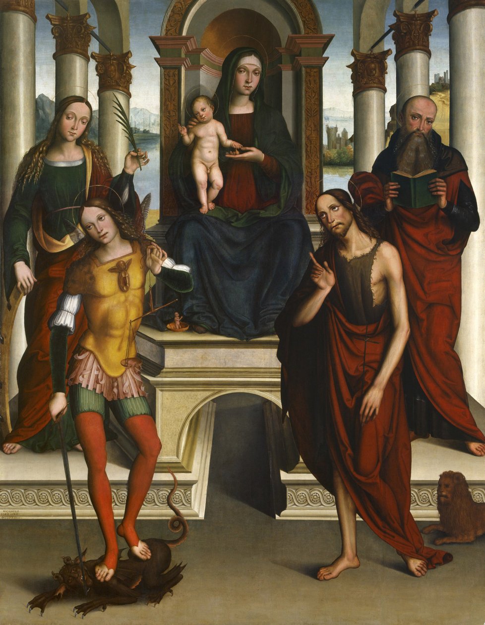 Madonna og barn tronet med hellige, 1506 av Michele di Luca dei Coltellini