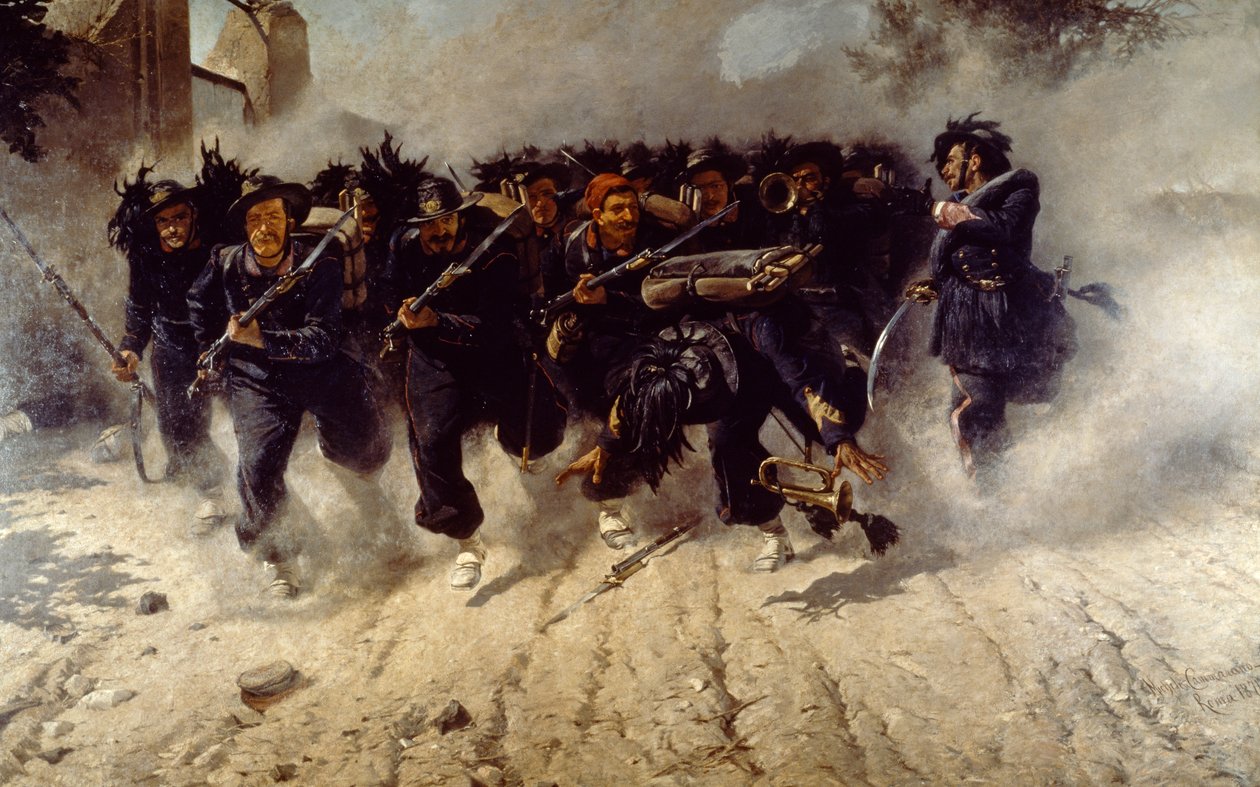 Bersaglieri Charge at Porta Pia, av Michele Cammarano (1835-1920), olje på lerret, 290x472 cm av Michele Cammarano