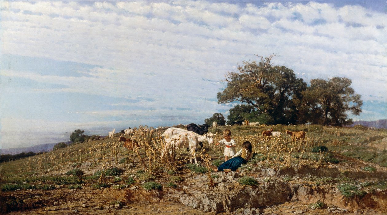 Landsbygd med gjetere og geiter, av Michele Cammarano (1835-1920) av Michele Cammarano