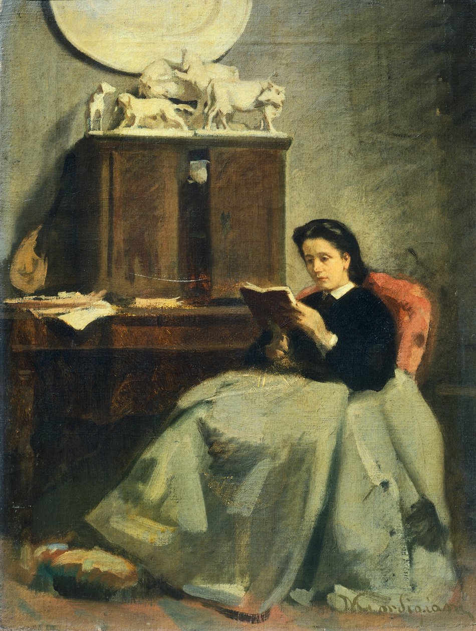 Kone leser av Michele Gordigiani (1830-1909), olje på lerret, 45x34 cm av Michele Gordigiani