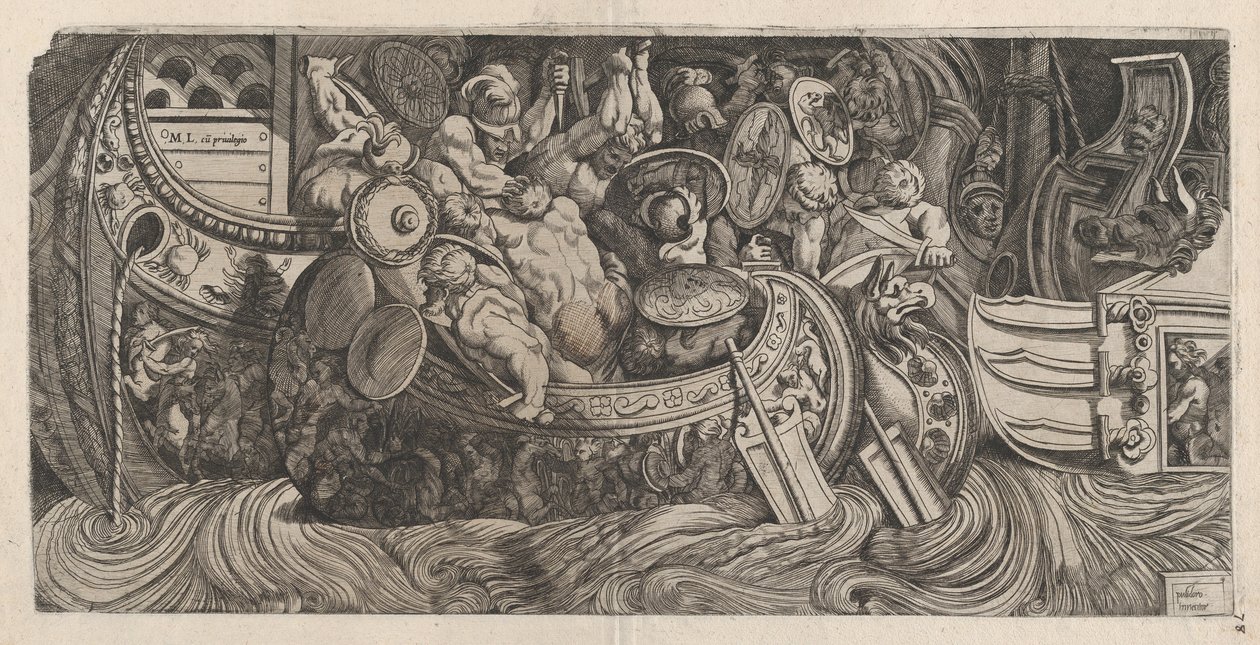 Mirror of Roman Magnificence: Naval Battle, 1500-tallet., 1500-tallet. av Michele Lucchese