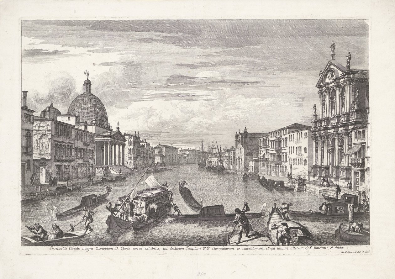 Venezias Canal Grande Prospekt for Grand Canal of Coenobium D: viser klare linjer (...) (tittel på objekt) Gezichten op Venetië (serietittel) Storslått og utvalgt utsikt over byen Venezia (serietittel) av Michele Marieschi