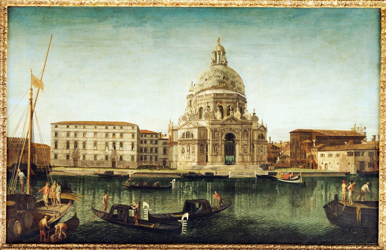 Santa Maria della Salute, Venezia, med gondoler på Canal Grande av Michele Marieschi