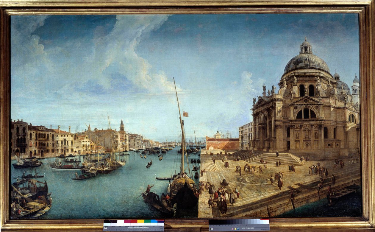 Utsikt over inngangen til Canal Grande og Salutekirken i Venezia Maleri av Michele Marieschi (1710-1741) Søn fra 1700-tallet. 1,25x2,13 m av Michele Marieschi