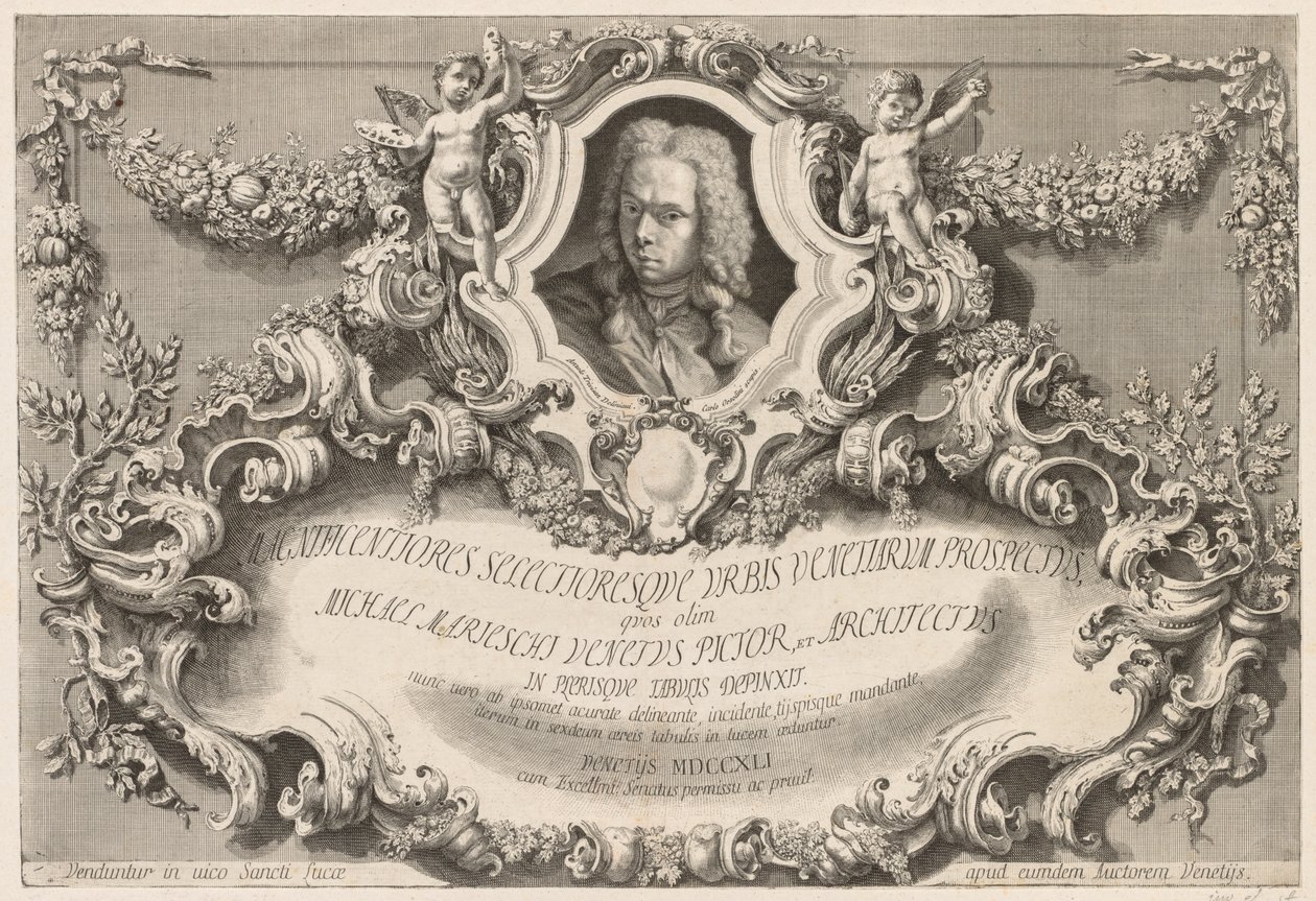 Utsikt over Venezia: Frontispice - Tittelside, 1741. av Michele Marieschi