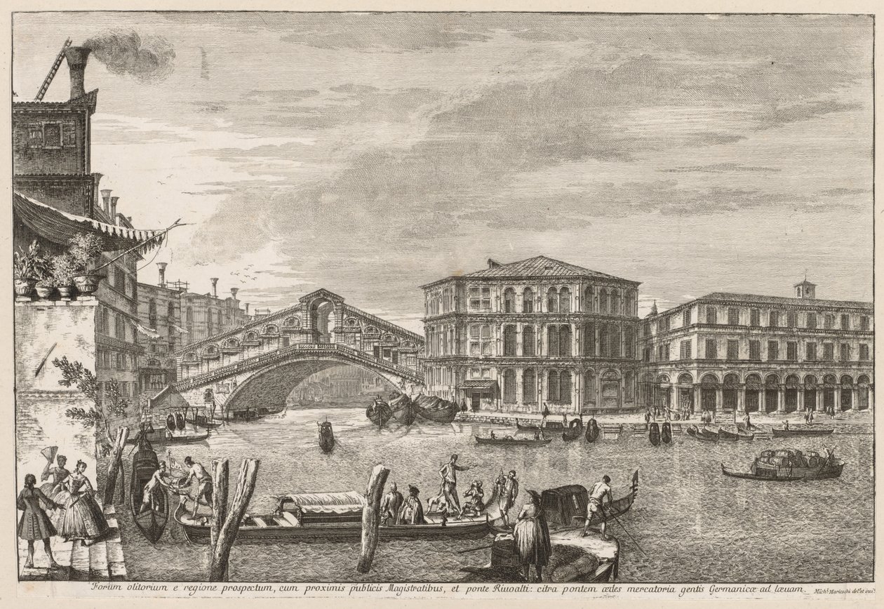 Utsikt over Venezia: Rialto-broen og markedet, 1741. av Michele Marieschi