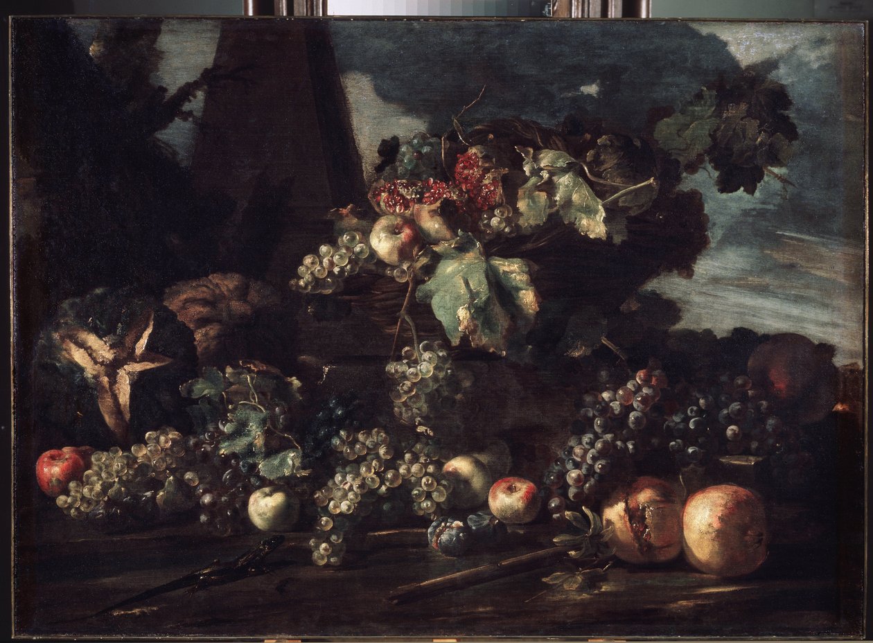 "Stilleben med druer" Maleri av Michelangelo Pace da Campidoglio (1610-1670) 1650-1660 Mål 98x134 cm Eremitagemuseet, St. Petersburg av Michele Pace del Campidoglio