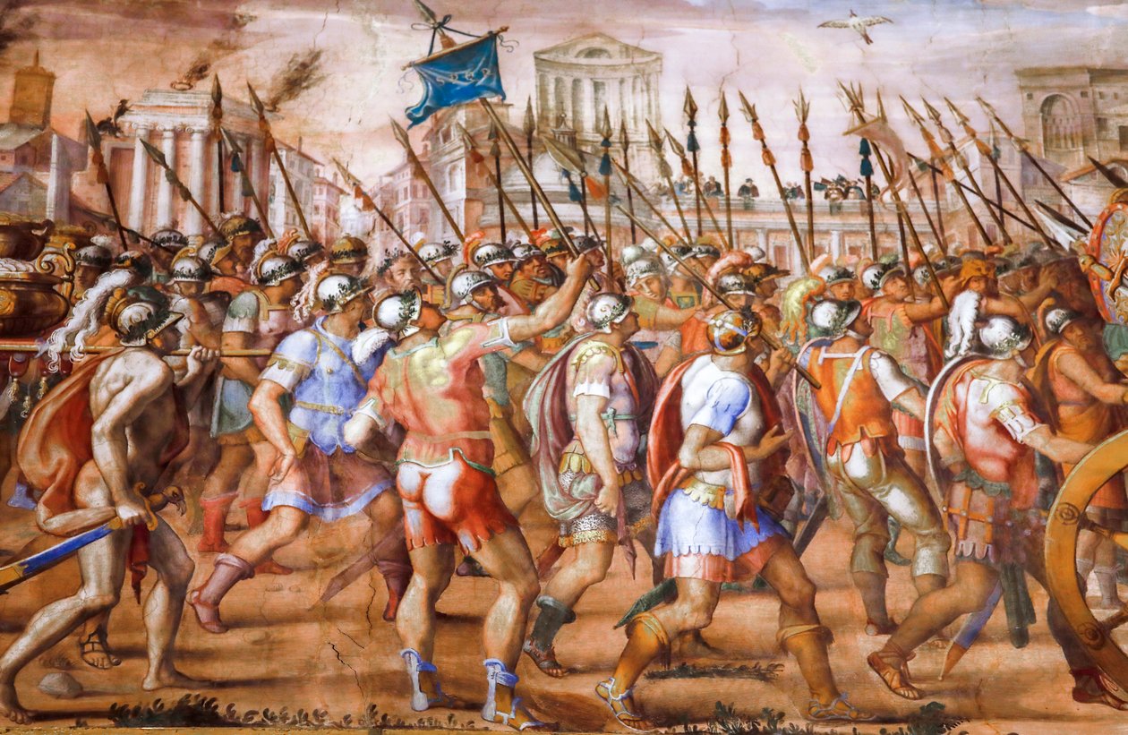 Triumf til konsulen Lucius Aemilius Paulus over Perseus, kongen av Makedonia (detalj), ca 1570 (fresco) av Michele and Rocchetti Jacopo Alberti