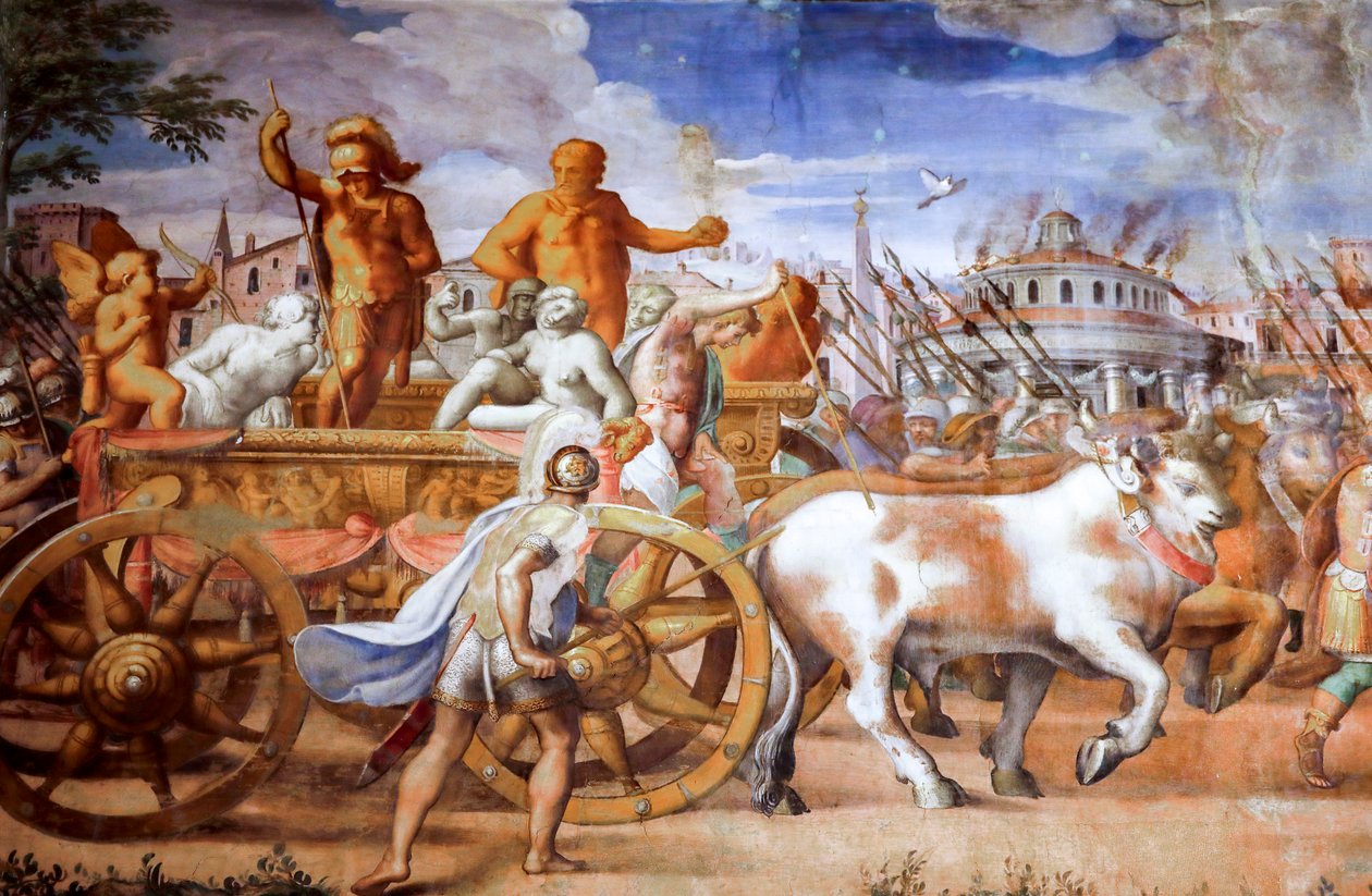 Triumf til konsulen Lucius Aemilius Paulus over Perseus, kongen av Makedonia (detalj), ca 1570 (fresco) av Michele and Rocchetti Jacopo Alberti