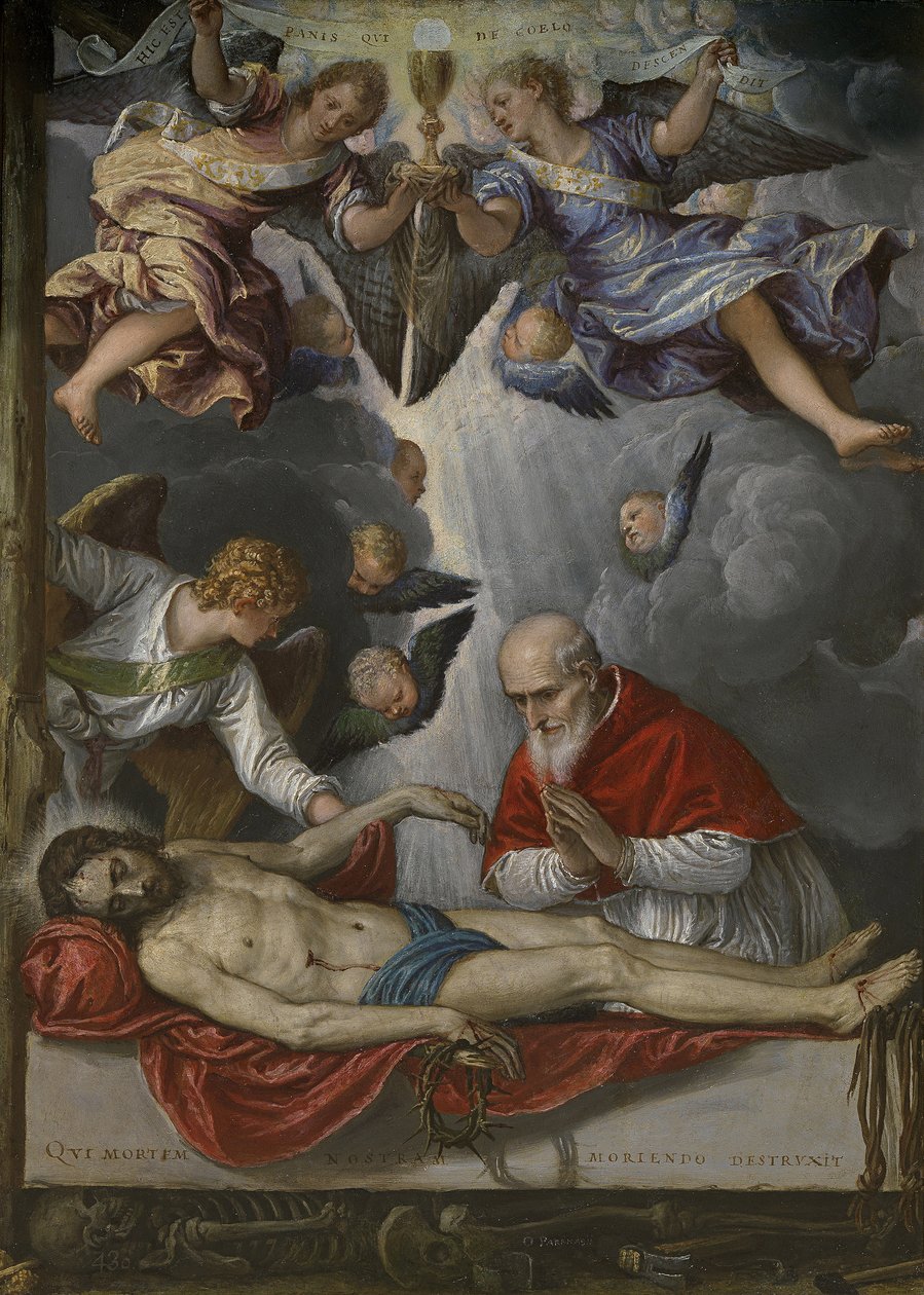 Død Kristus, tilbedt av pave Pius V, ca 1571-1572 av Micheli Parrasio